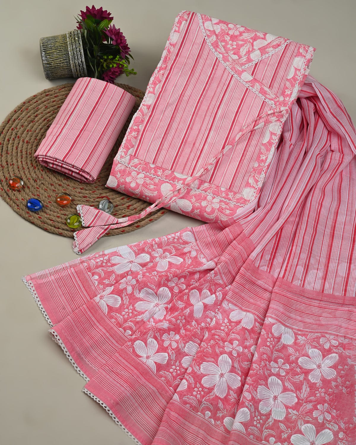 Pink Pure Cotton Suit With Gota Patti Work. (27)