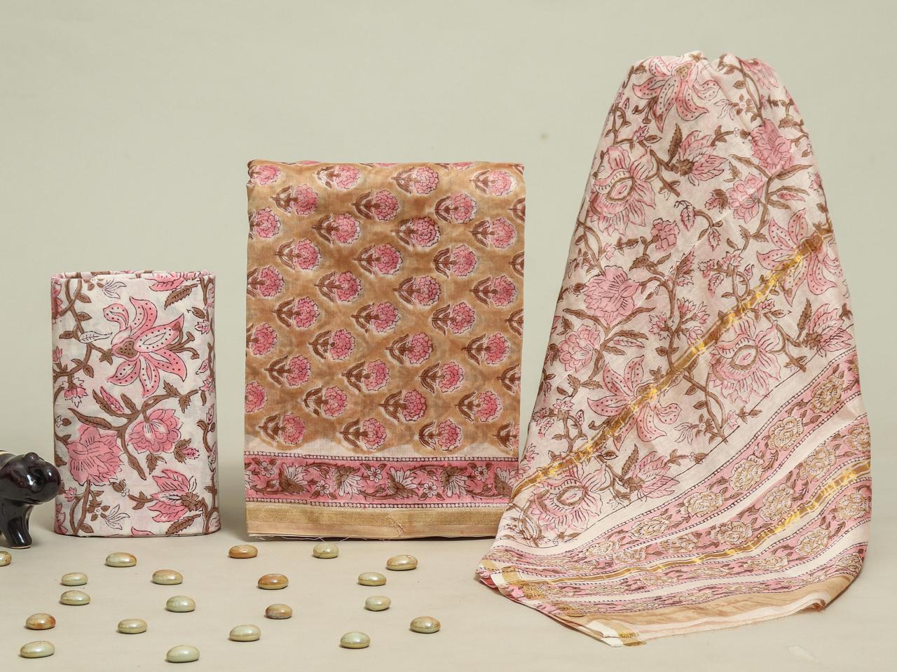 Exclusive Hand Block Printed Chanderi Silk Suit Set