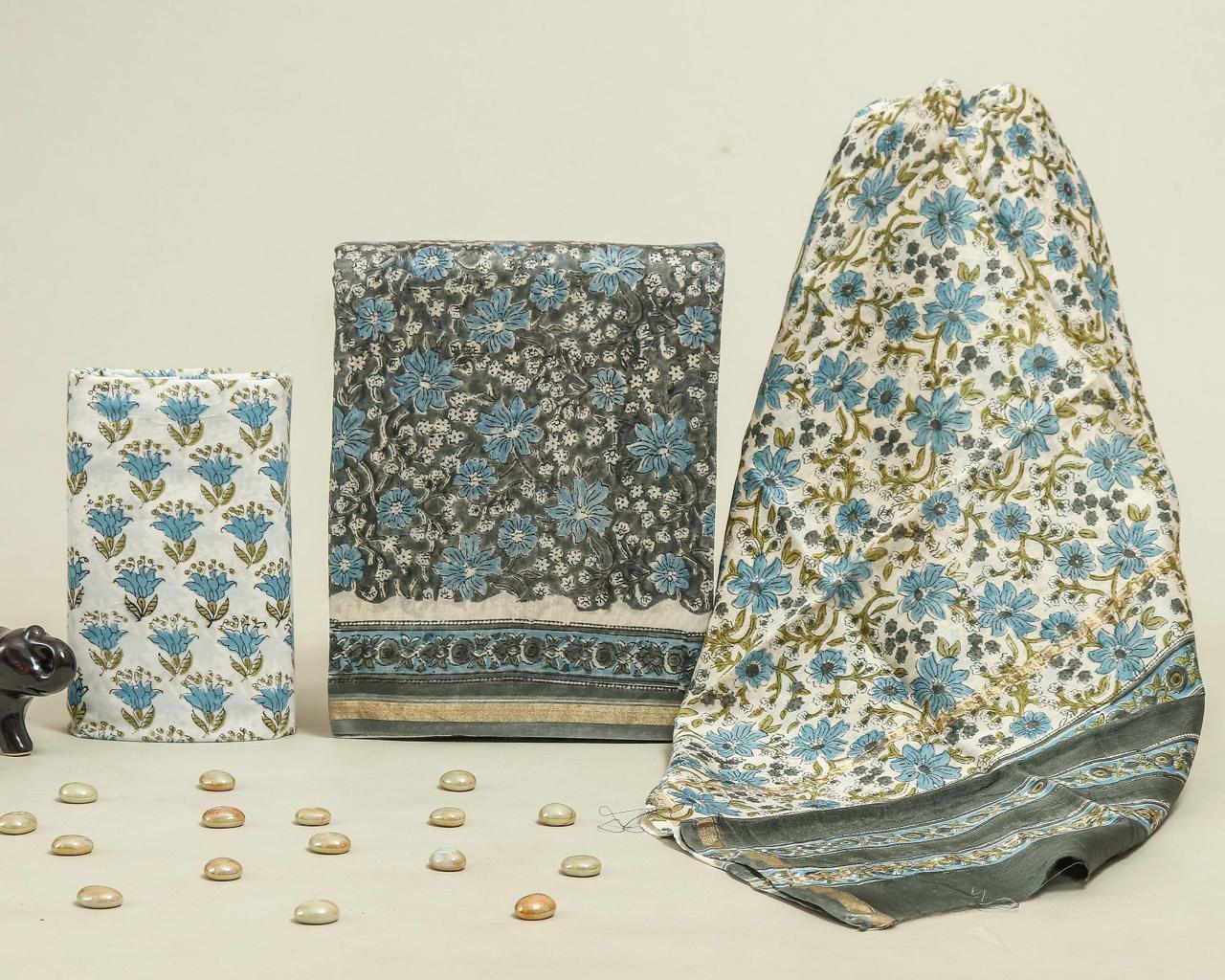 Premium Hand Block Print Chanderi Silk Suit Set