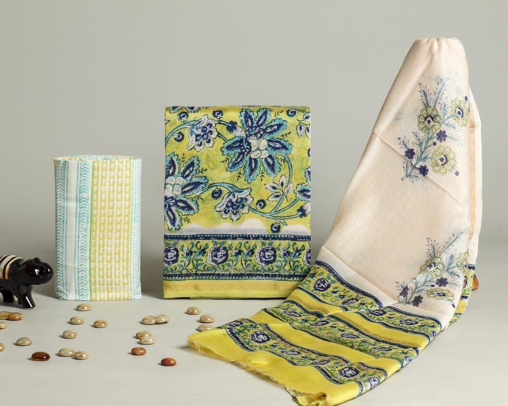 Premium Hand Block Printed Chanedri Silk Suit