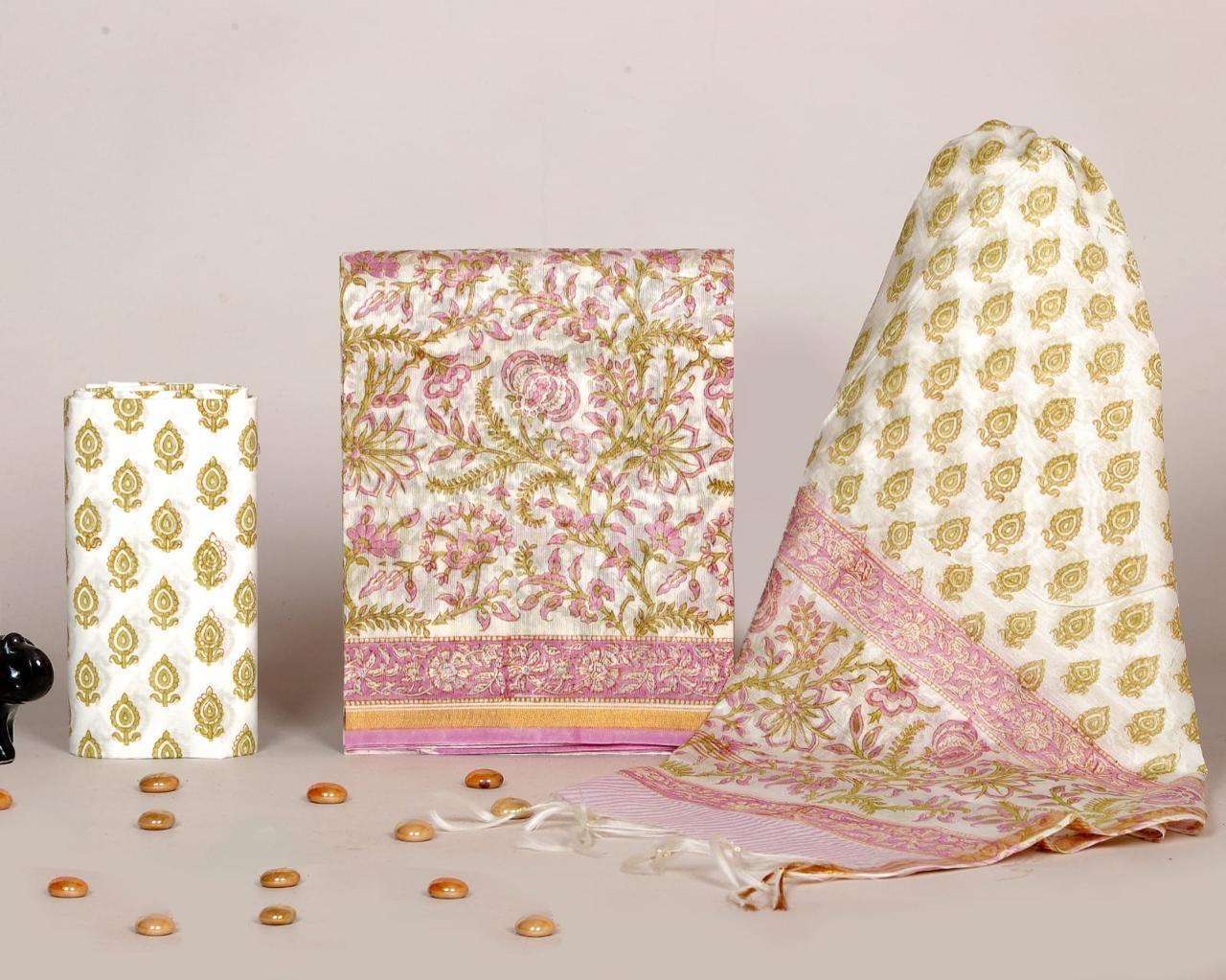 Exclusive Hand Print Chanderi Silk Suit Set