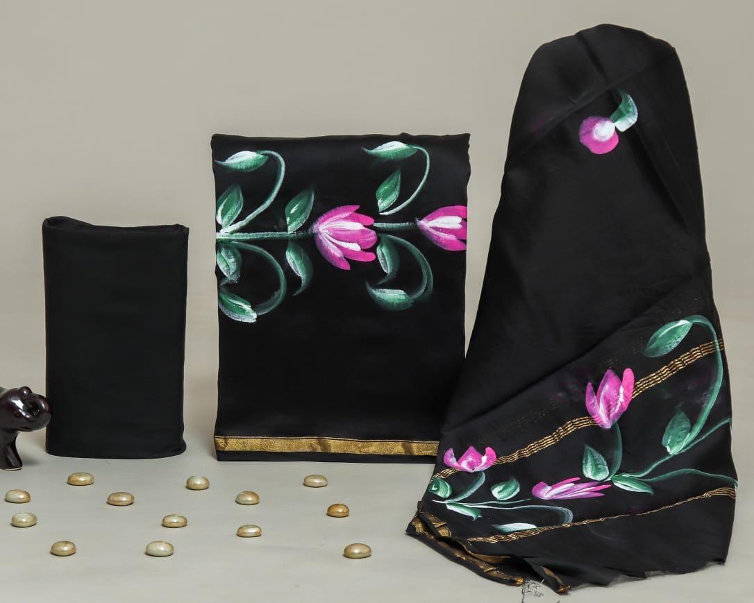 Exclusive Hand Block Printed Chanderi Silk Suit Set