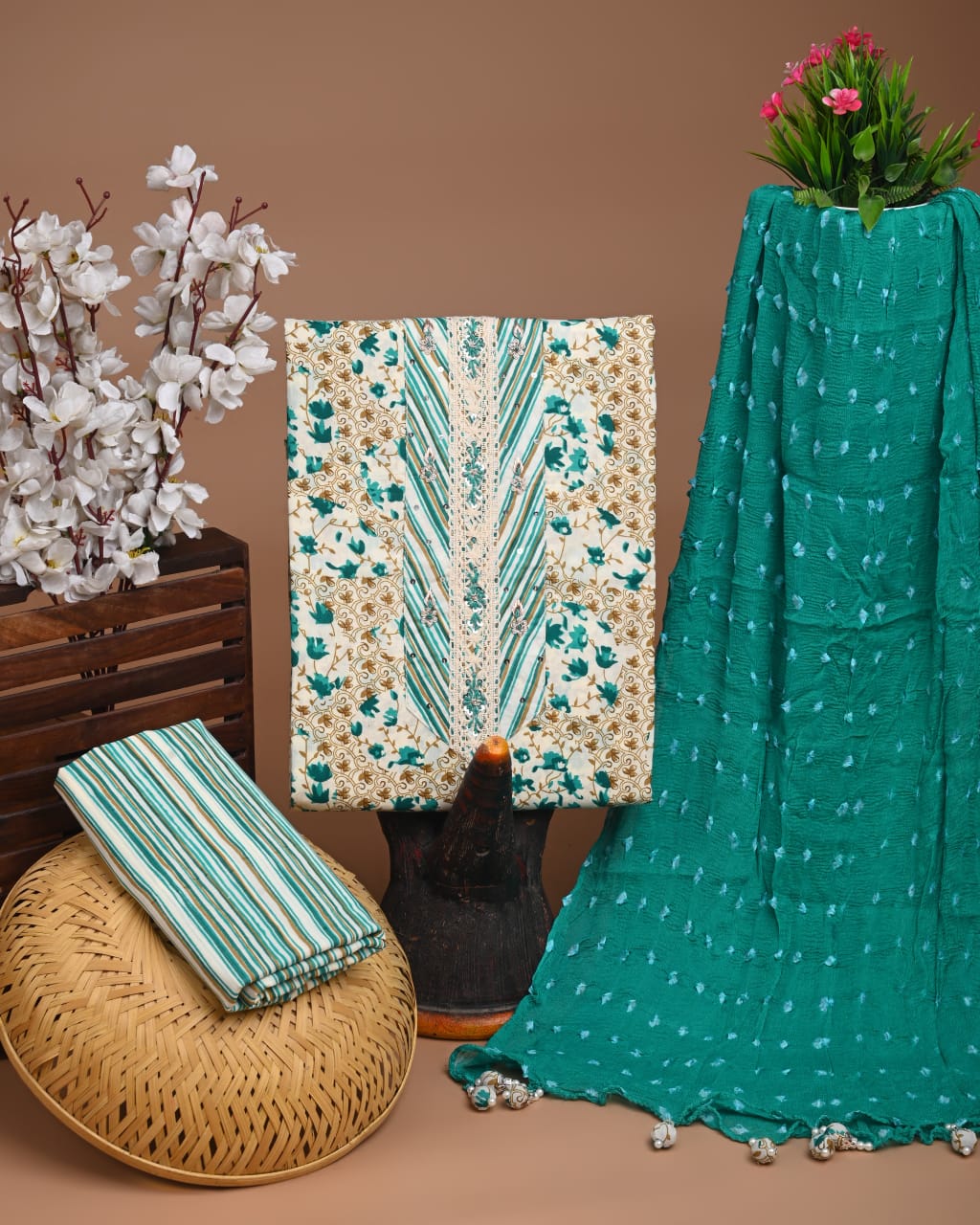 Exclusive Cotton Gota Patti Work Suit With Chiffon Dupatta