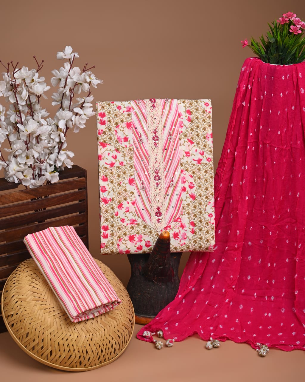 Pure Cotton Gota Patti Work Suit With Chiffon Dupatta