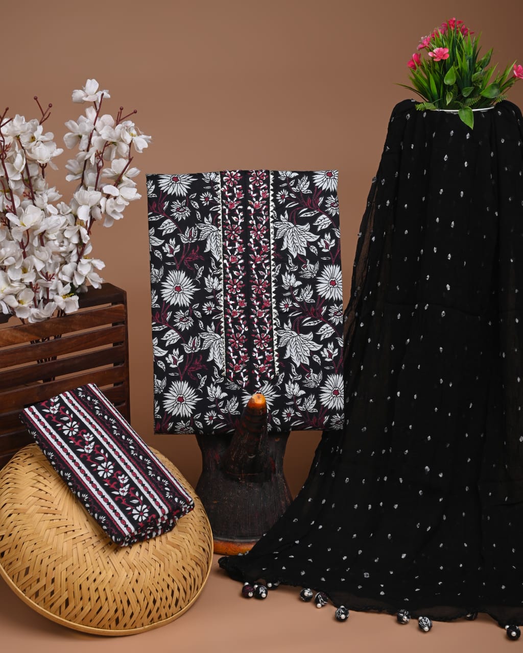 Pure Cotton Gota Patti Work Suit With Chiffon Dupatta