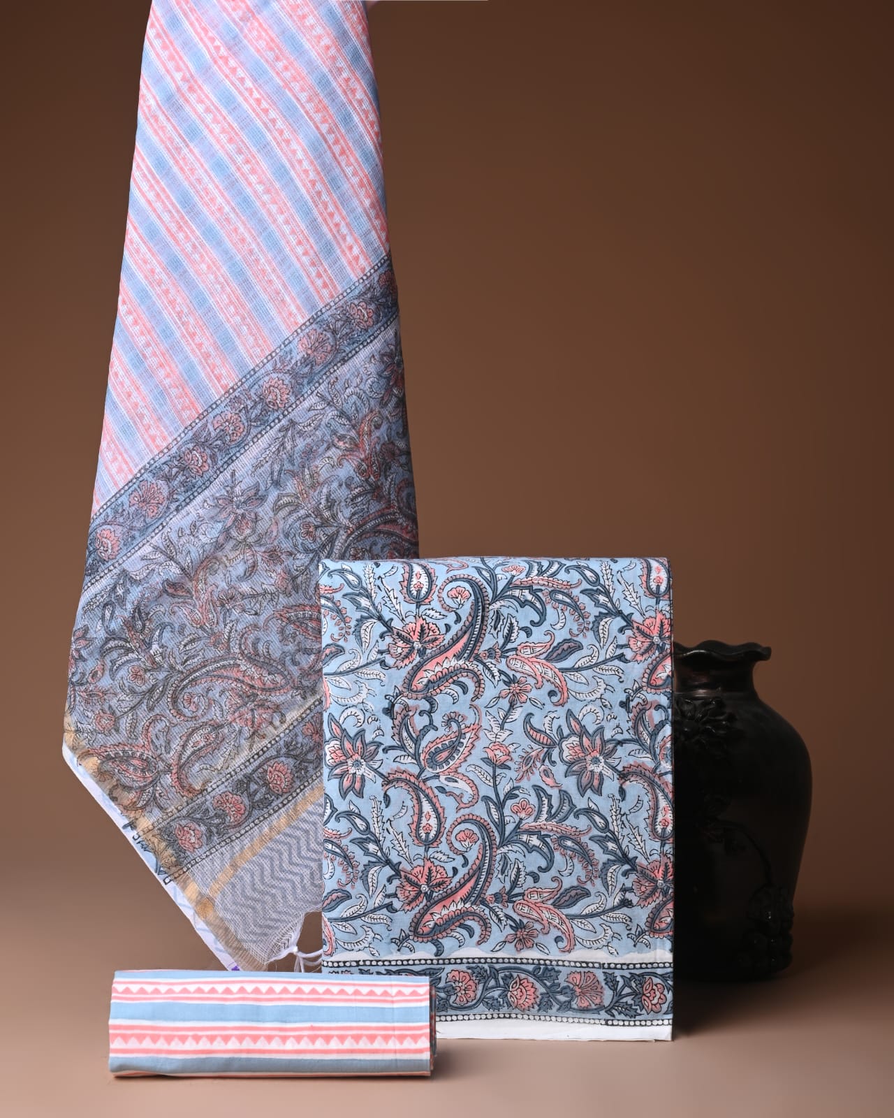 Premium Hand Block Prined Cotton Suit With Kota Doriya Dupatta