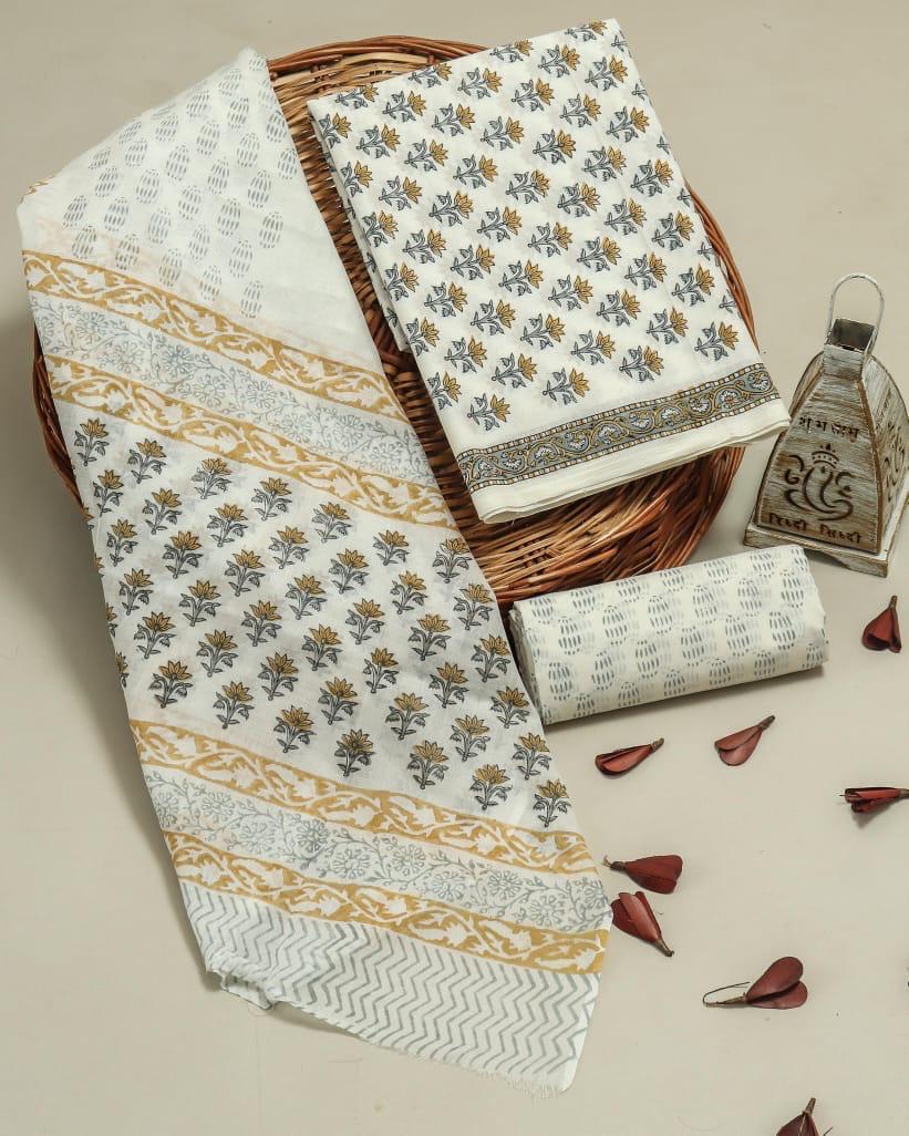 Hand Block Print Organic Cotton Suit With Cotton Dupatta