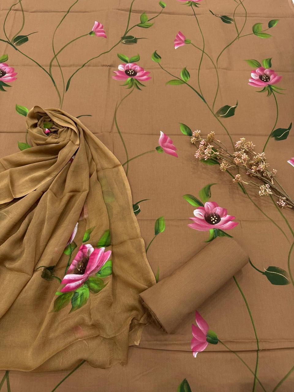 Sanganeri Hand Print Cotton Suit With Chiffon Dupatta (55)
