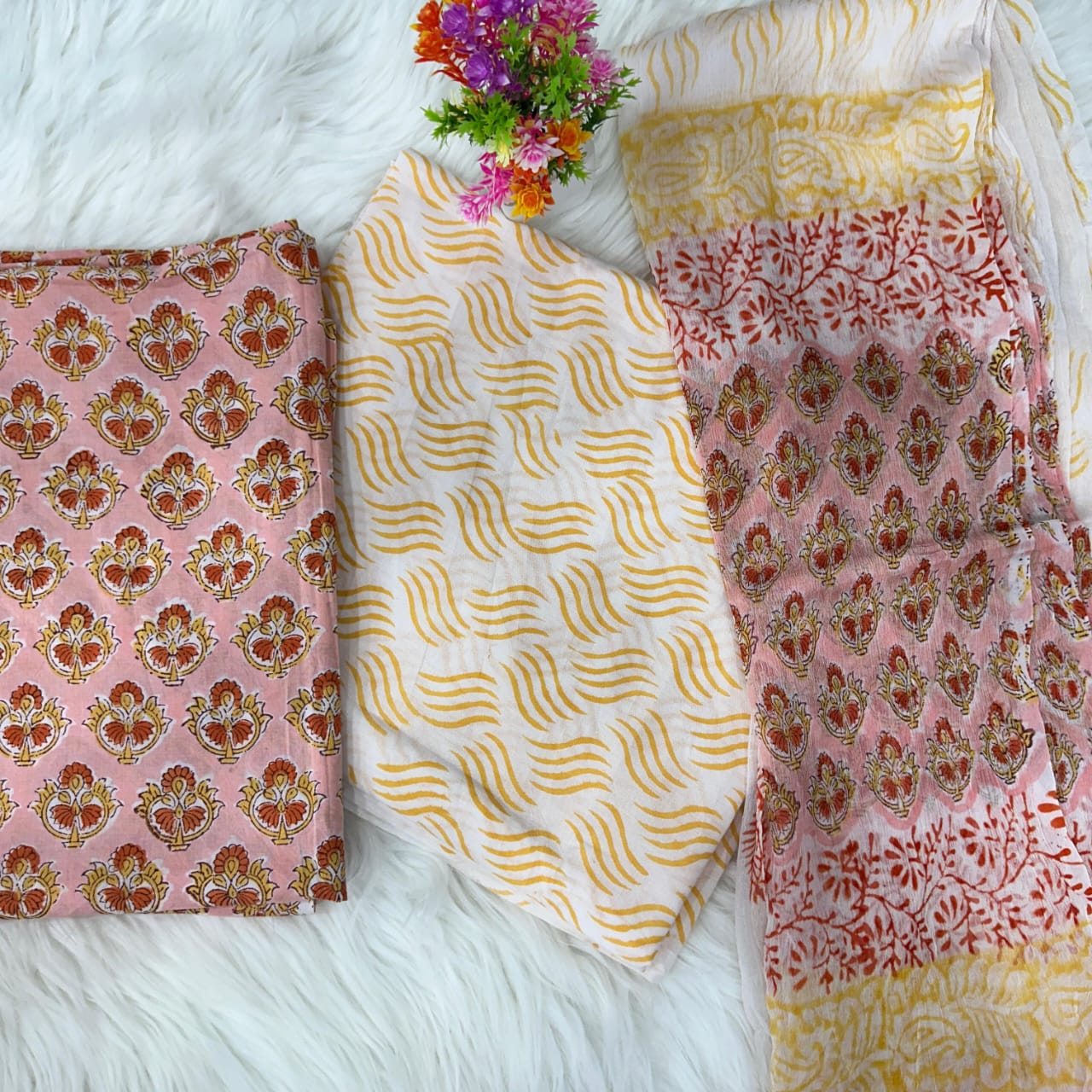 Bagru Hand Block Print Cotton Suit With Chiffon Dupatta (53)