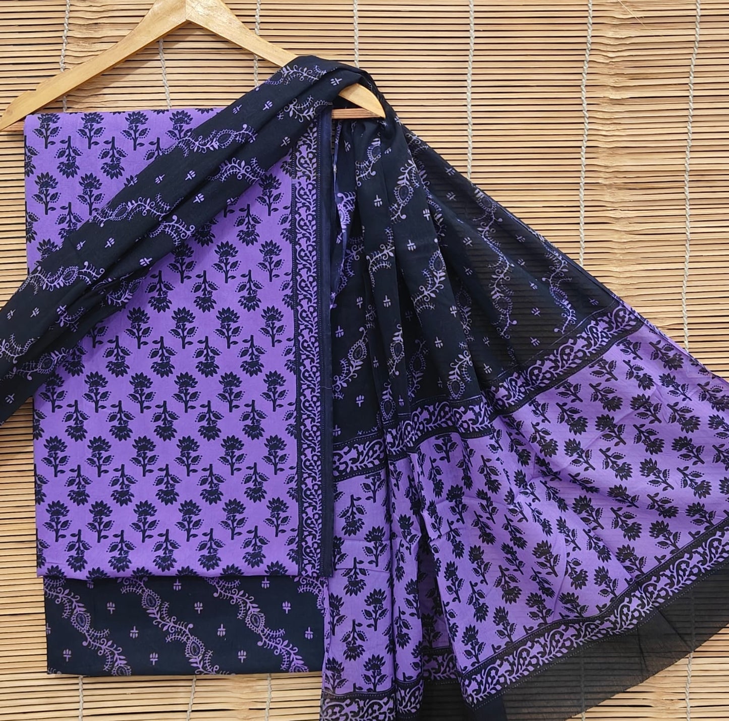 Dabu Print Soft Cotton Suit With Mulmul Dupatta