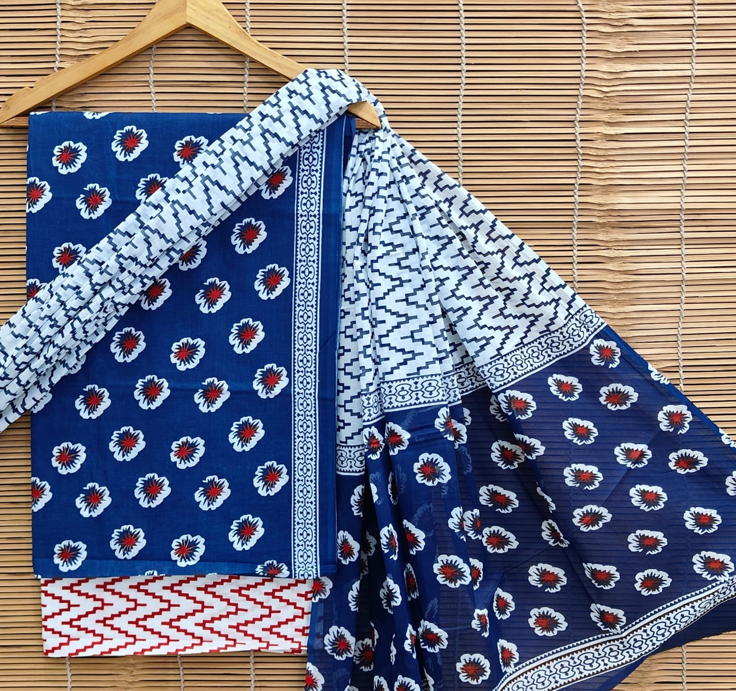 Sanganeri Print Cotton Suit With Mulmul Dupatta
