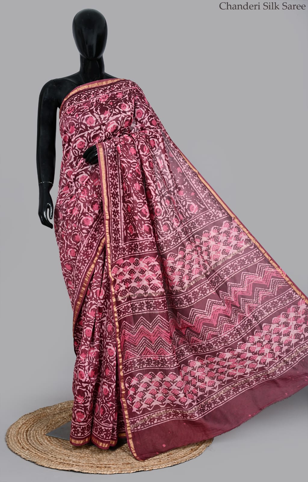Royel Hand Block Print Chanderi Silk Saree With Blouse