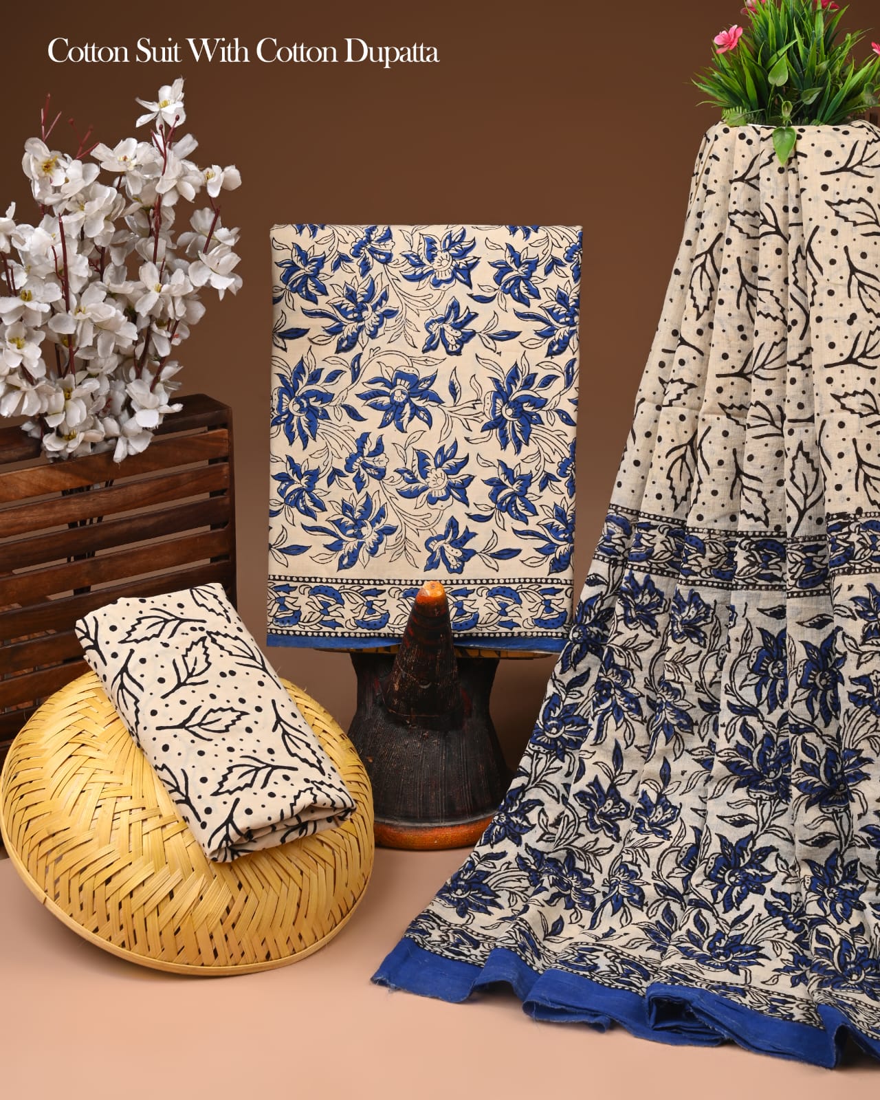 Elegant Handcrafted Block Print Cotton Suit with Cotton Dupatta