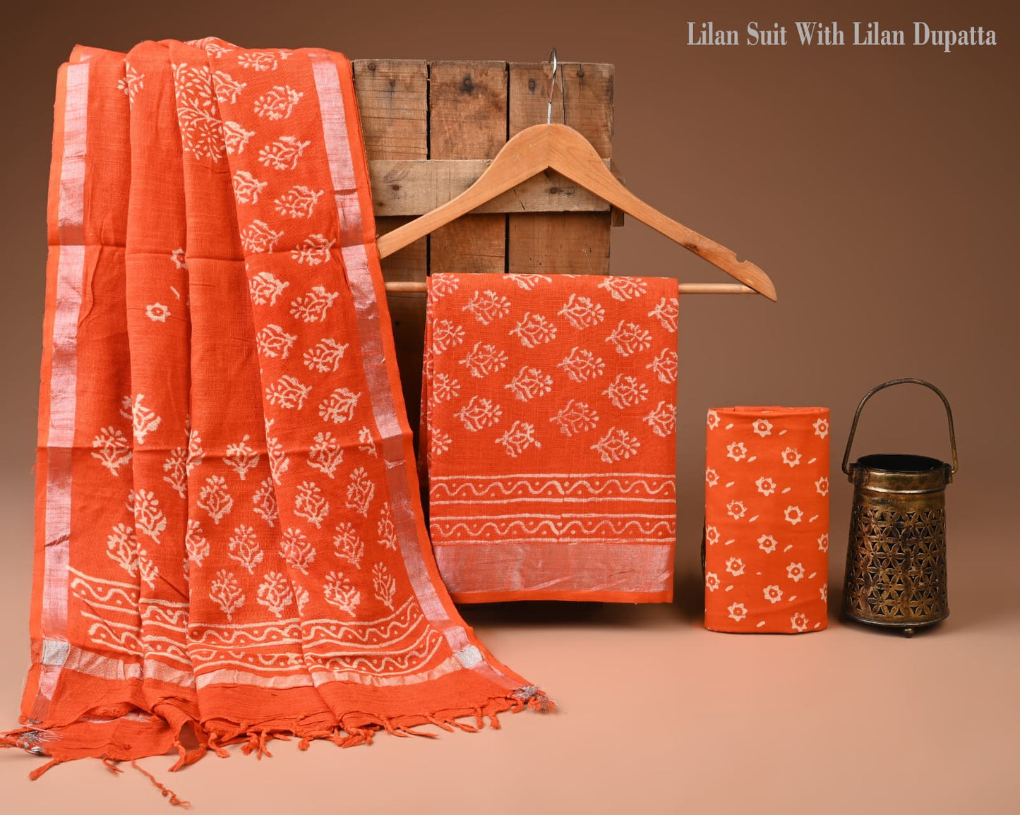 Hand Block Print Lilen Suit With Lilen Dupatta