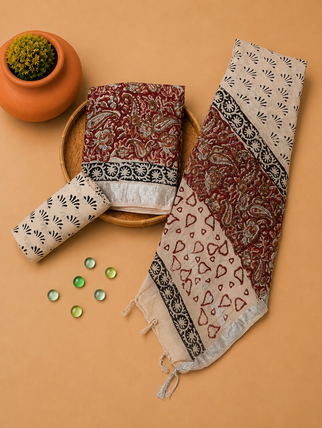 Exclusive Hand Block Printed Lilen Suit With Lilen Dupatta
