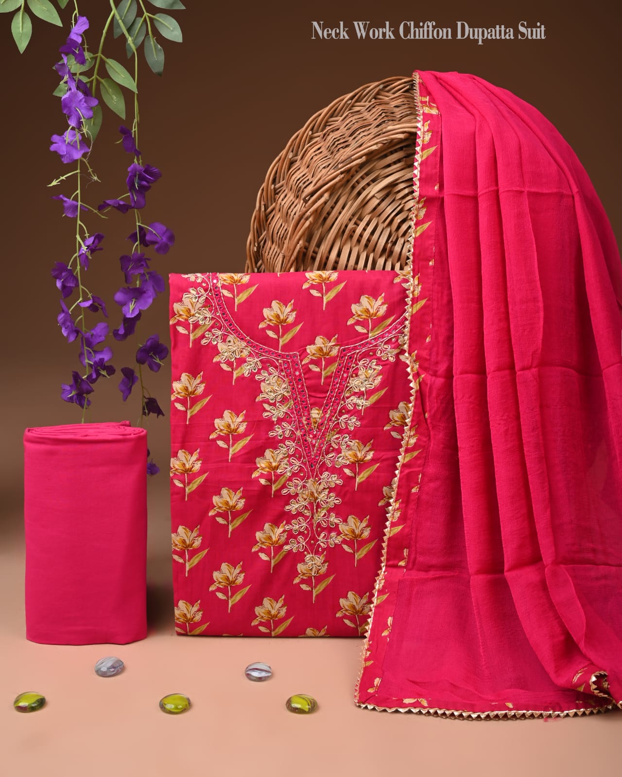 Premium Cotton Gota Patti Work Suit With Chiffon Dupatta