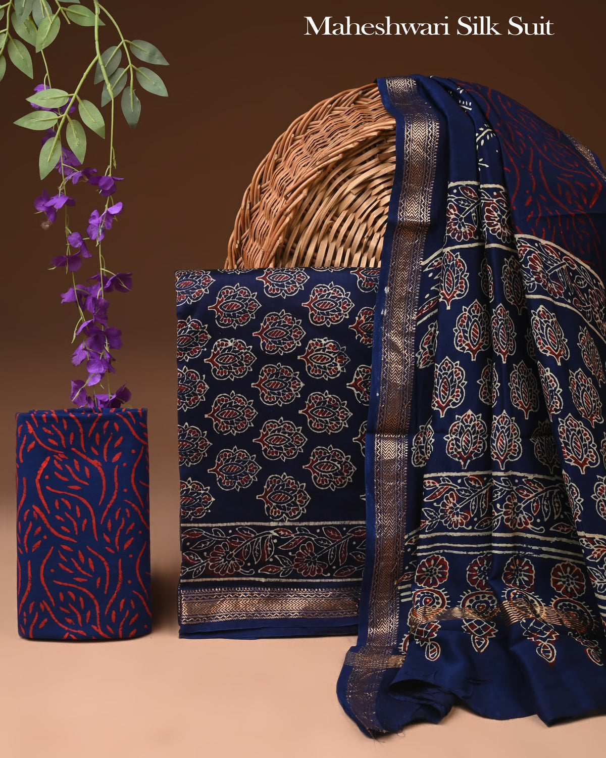 Premium Hand Block Print Maheshwari Silk Suit