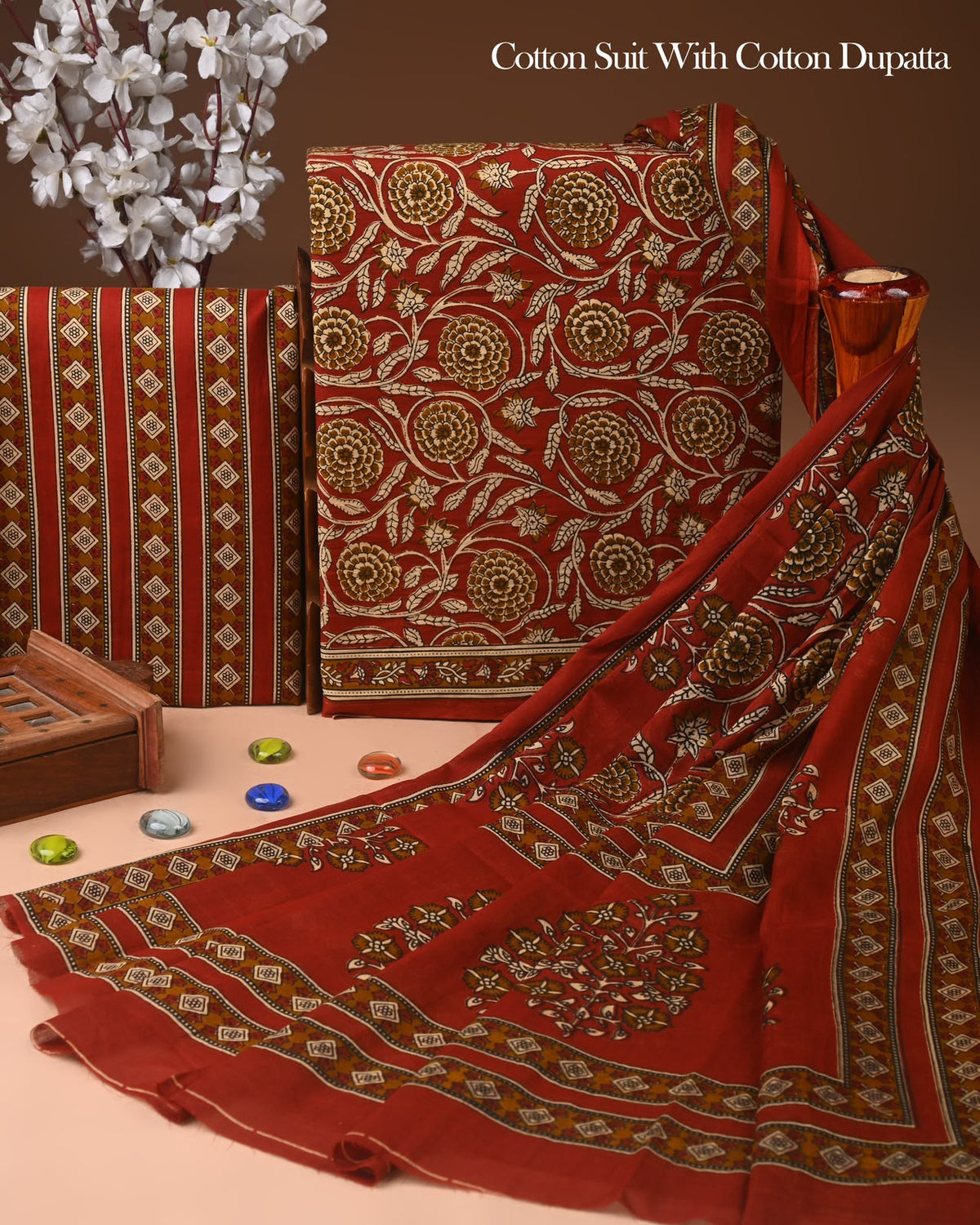 Women's Premium Hand Block Print Cotton Suit Set with Dupatta 60