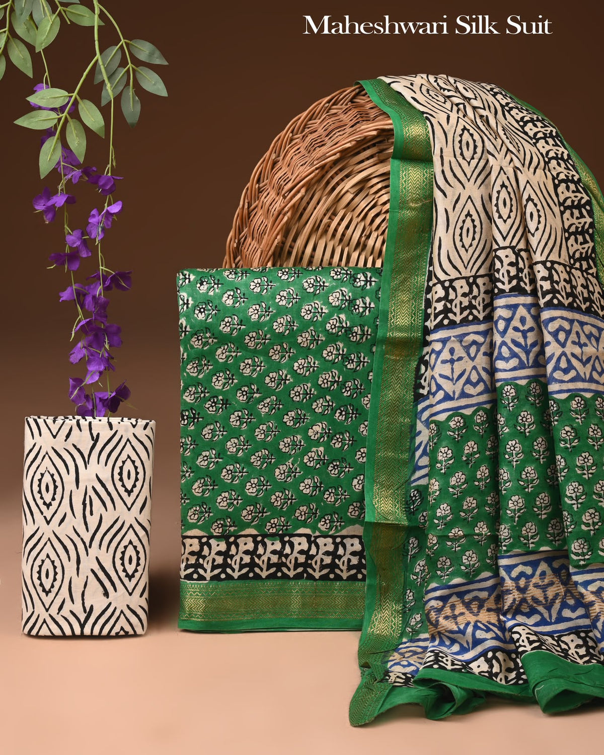 Premium Hand Block Printed MaheshwariSilk Suit