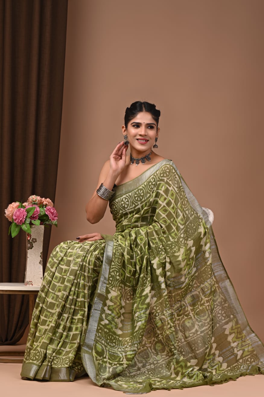 Pure Linen Saree With Heritage Prints