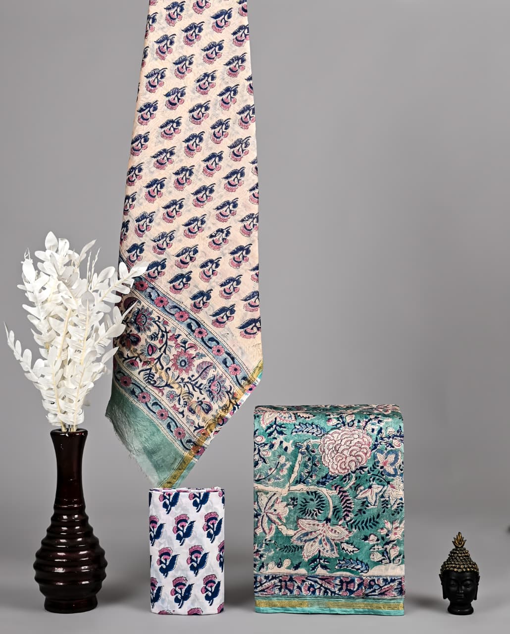 Handcrafted Chanderi Silk Suit With Traditional Print