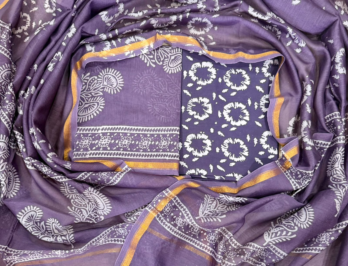 New Hand Block Print Chanderi Silk Suit Set