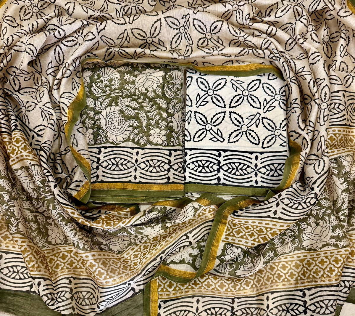 Exclusive Hand Block prints Chanderi Silk Suit Set