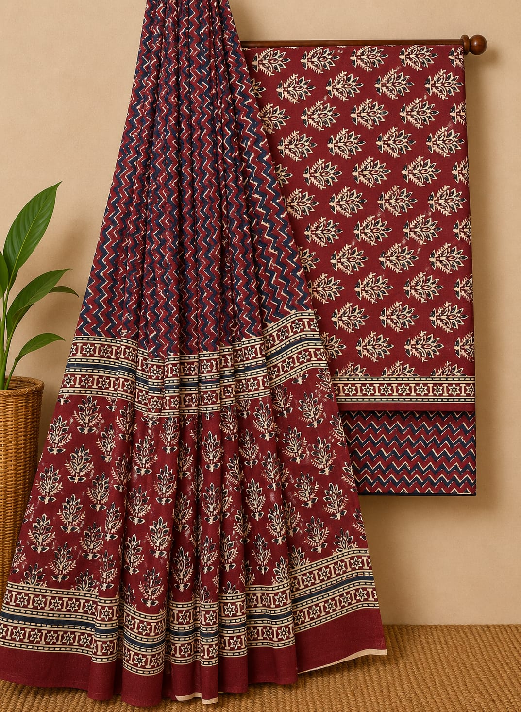 Hand Block Printed Cotton Suit With Cotton Dupatta 29