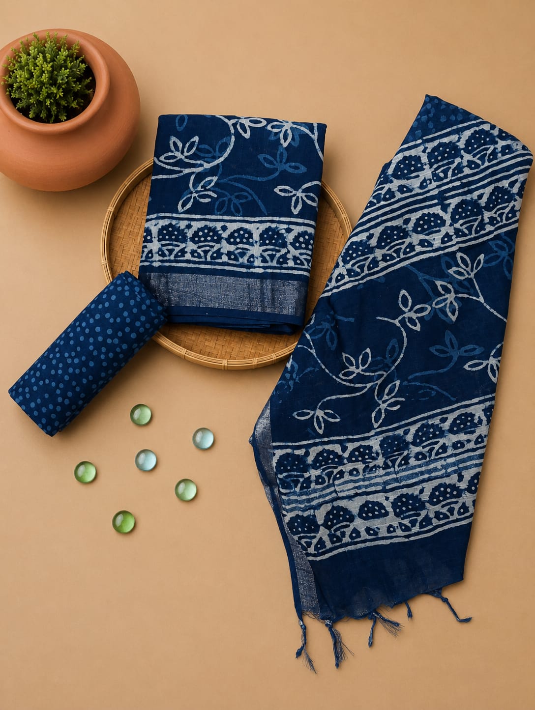 Exclusive Hand Block Print Lilen Suit With Lilen Dupatta