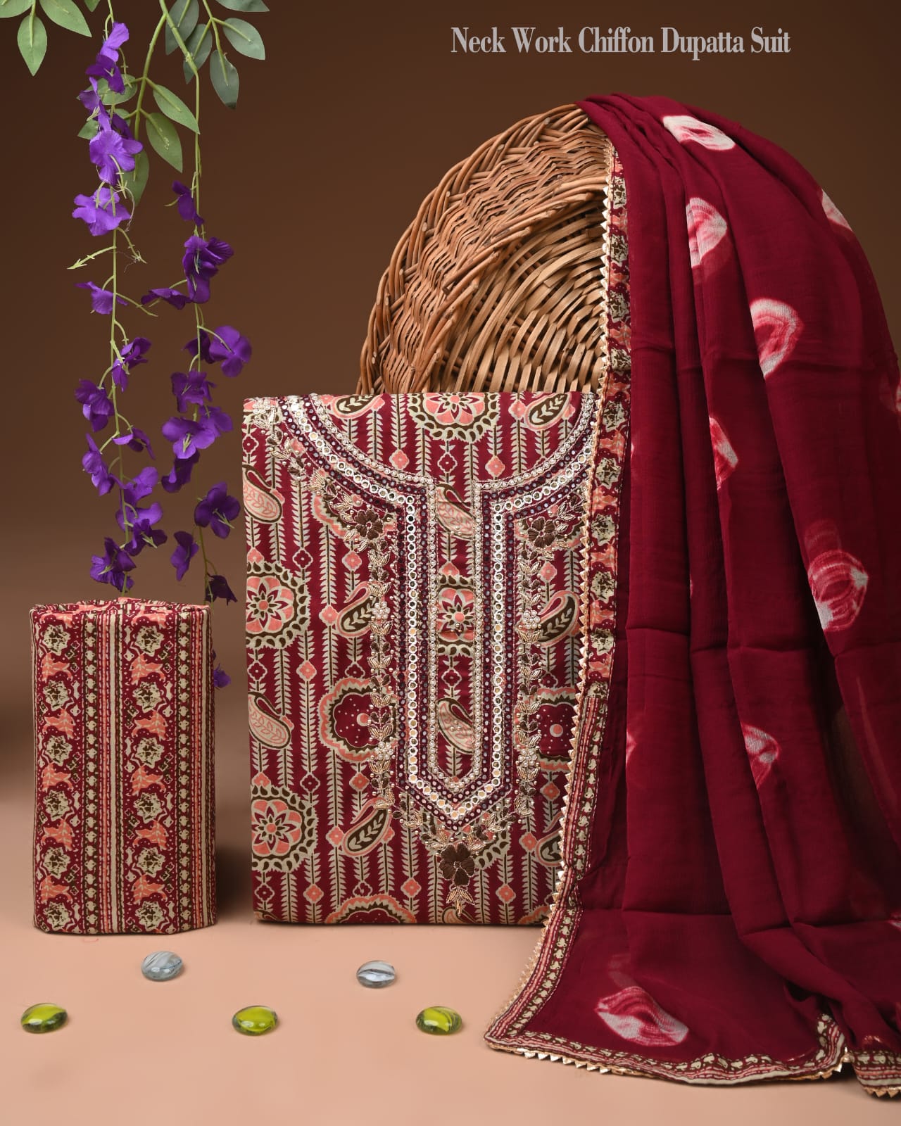 Organic Cotton Gota Patti work Suit With Chiffon Dupatta
