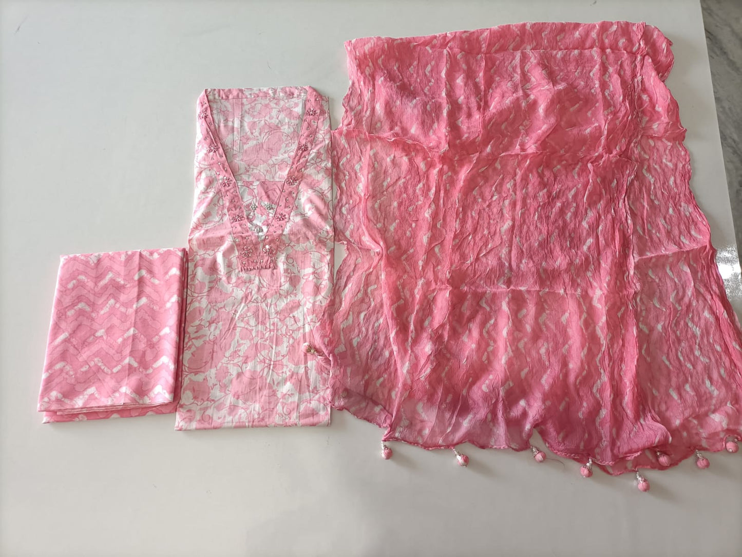 Organic Cotton Gota Patti Work Suit With Chiffon Dupatta
