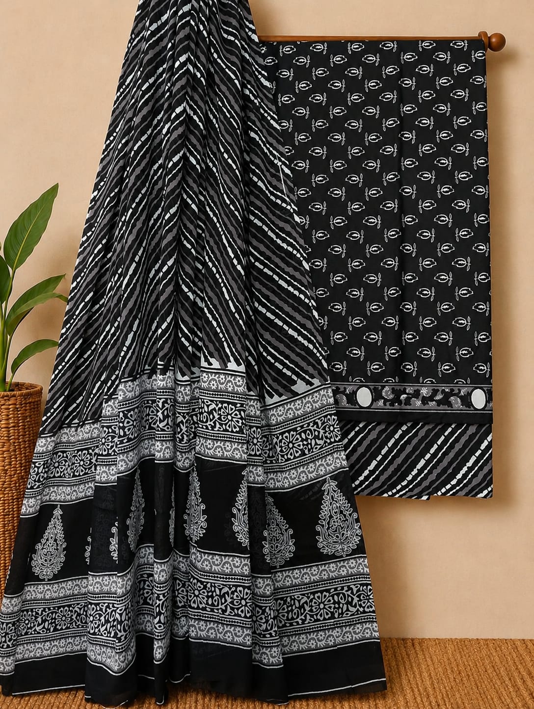 Hand Block Printed Soft Cotton Suit With Mulmul Dupatta 46