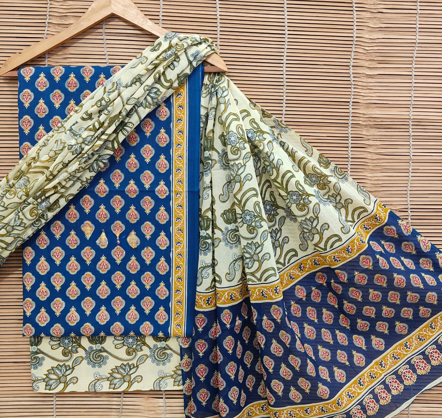 Bagru Hand Blcok Print Cotton Suit with Cotton Dupatta