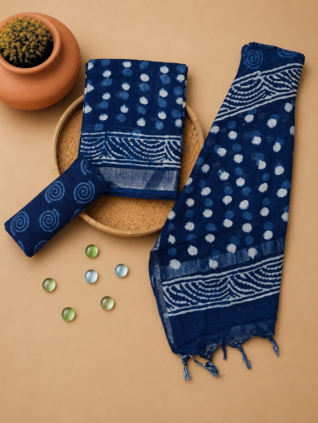 New Hand Printed Lilen Suit With Lilen Dupatta