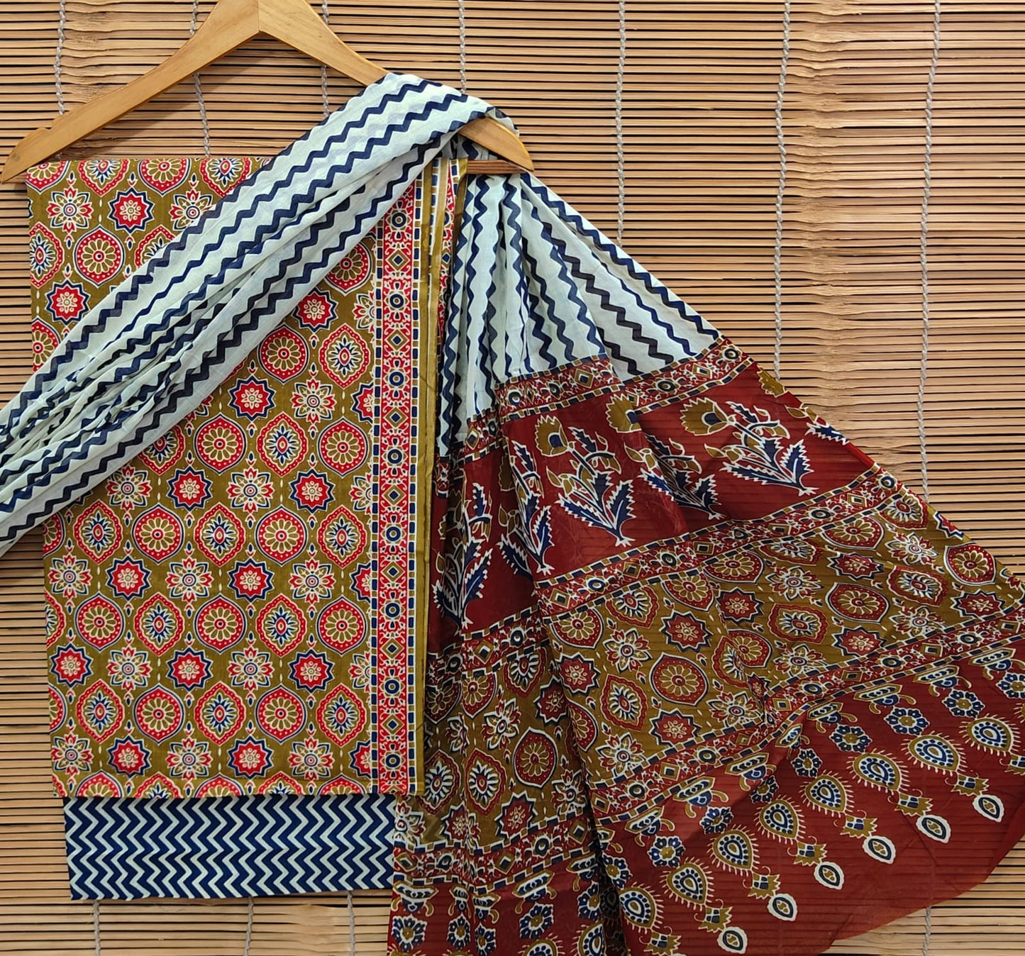 New Hand Block Printed Cotton Suit With Mulmul Dupatta