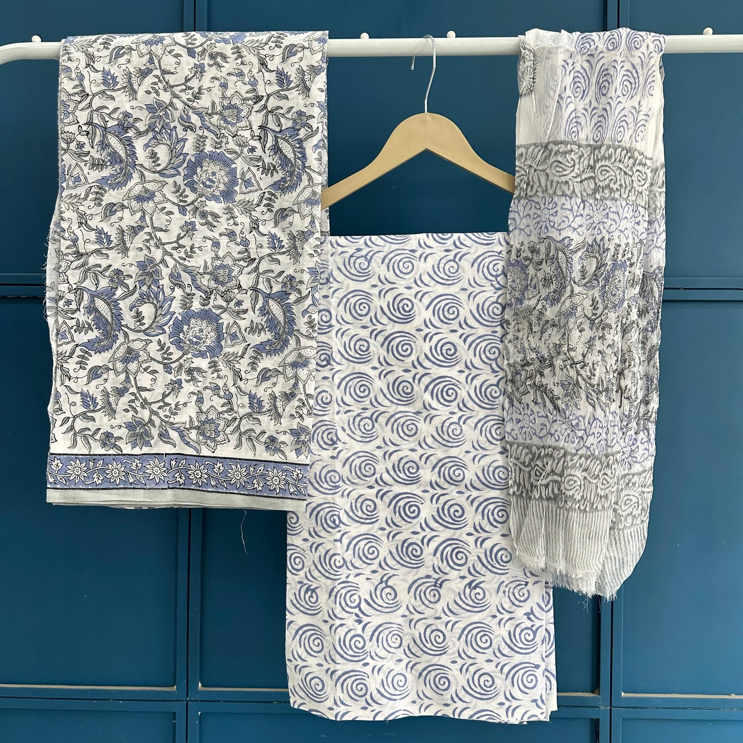Premium Hand Block Print Cotton Suit With Chiffon (58)
