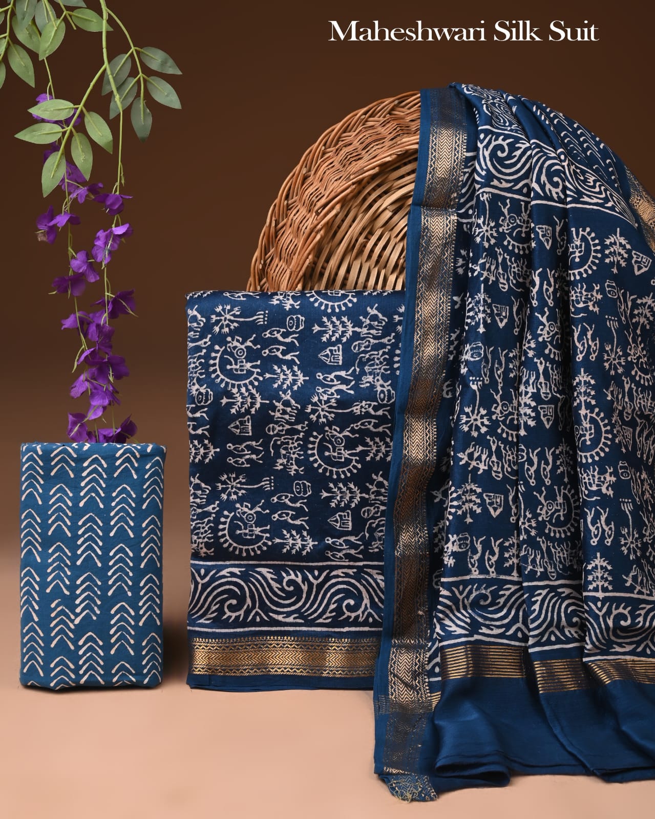 Exclusive Hand Block Print Maheshwari Silk Suit