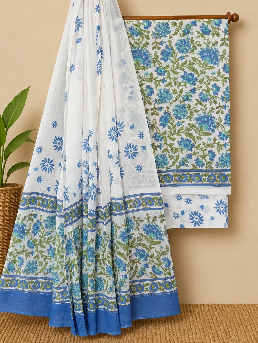 Hand Block Printed Soft Cotton Suit Set With Mulmul Dupatta 4