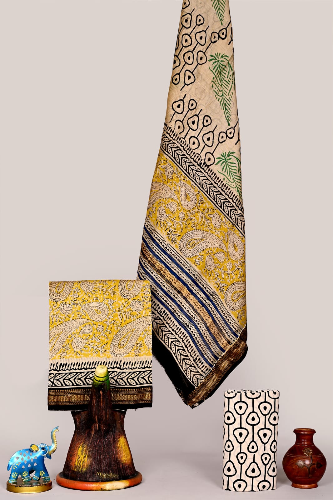 Bagru Hand Blcok Print Maheshwari Silk Suit Set