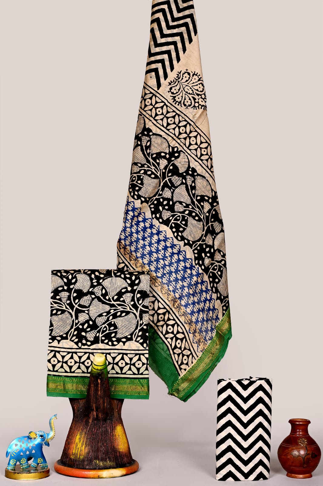 Exclusive Hand Block Printed Maheshwari Silk Suit