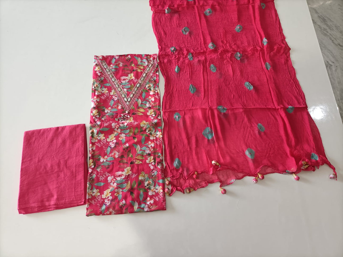 Pure Cotton Gota Patti Work Suit With Chiffon Dupatta