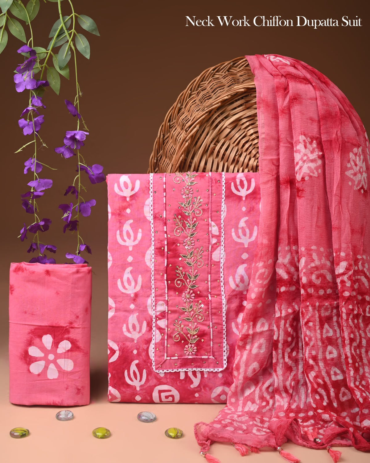 Organic Cotton Gota Patti work Suit With Chiffon Dupatta