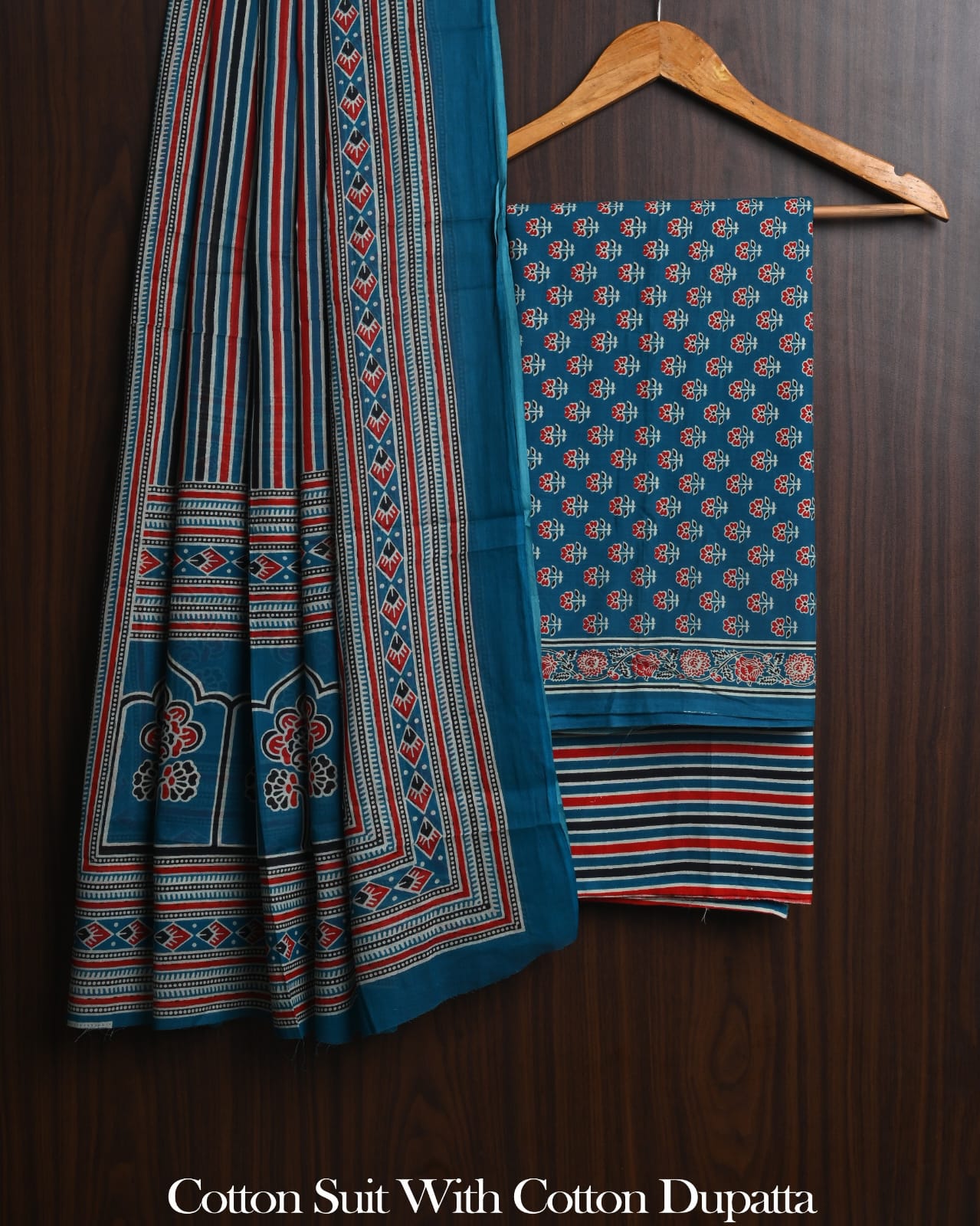 Sanganeri Print Orange Cotton Suit With Mulmul Dupatta