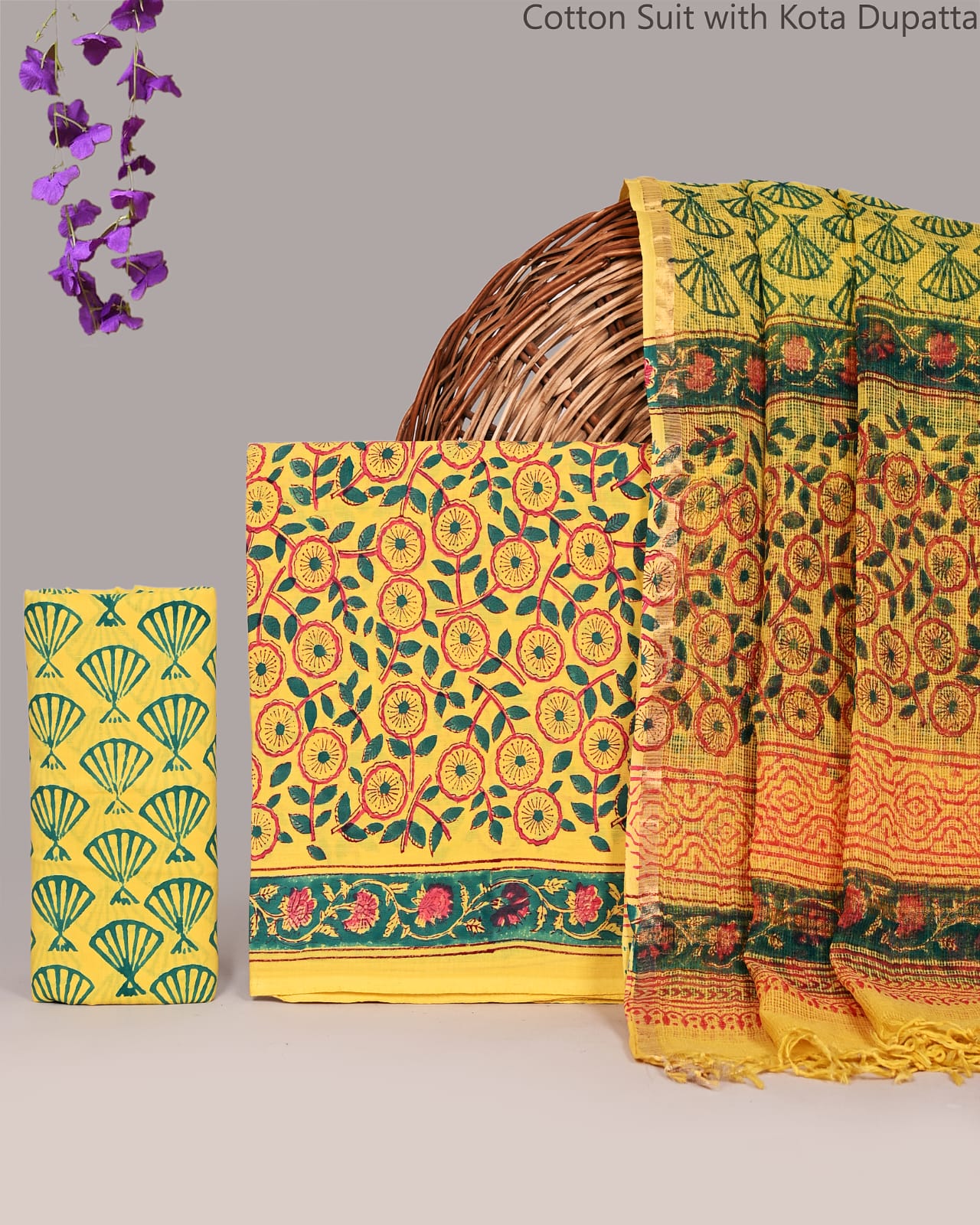 Premium Hand Block Print Cotton Suit With Kota Doria Dupatta