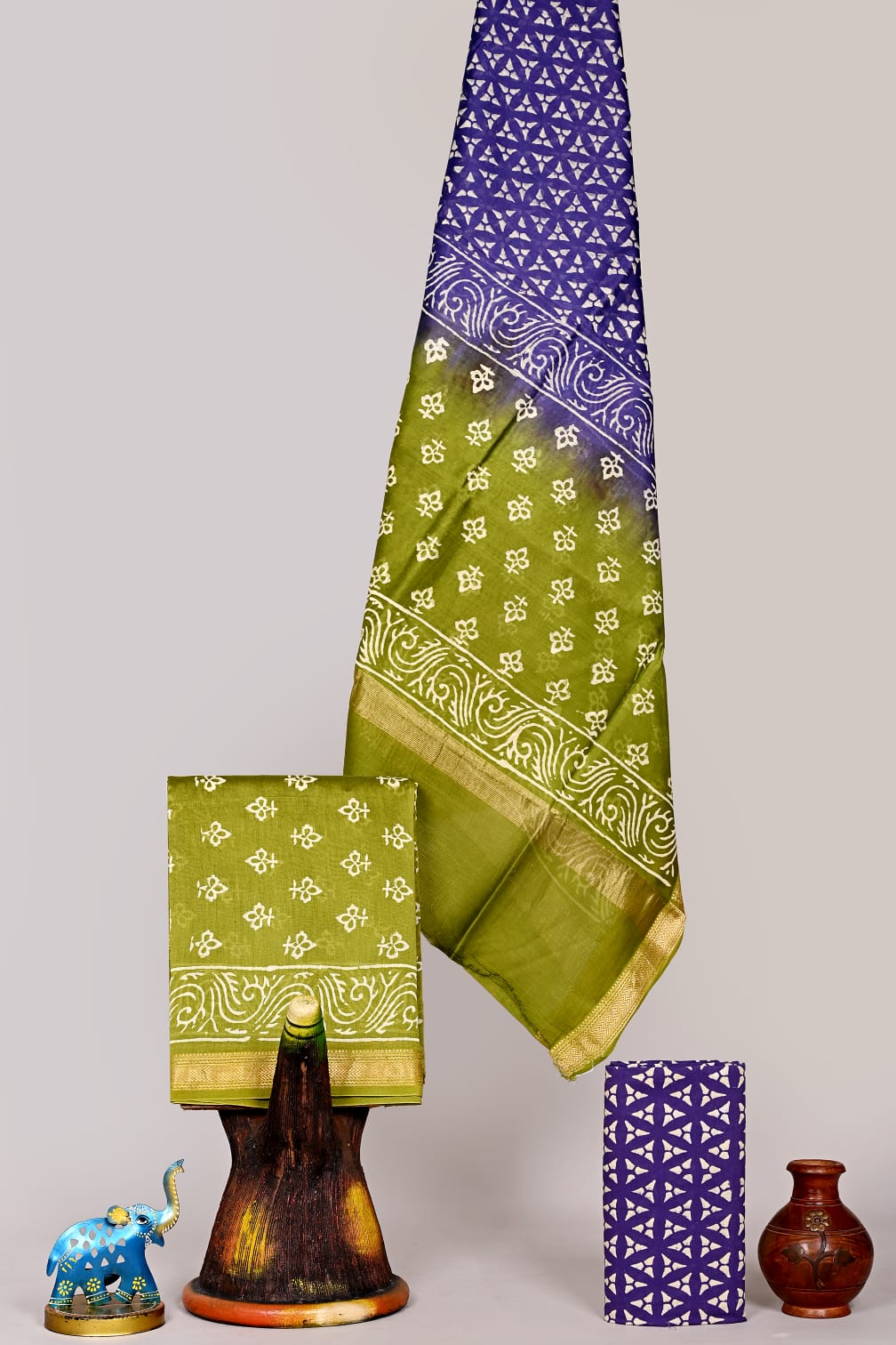 Premimu Hand Block Print Maheshwari Silk Suit