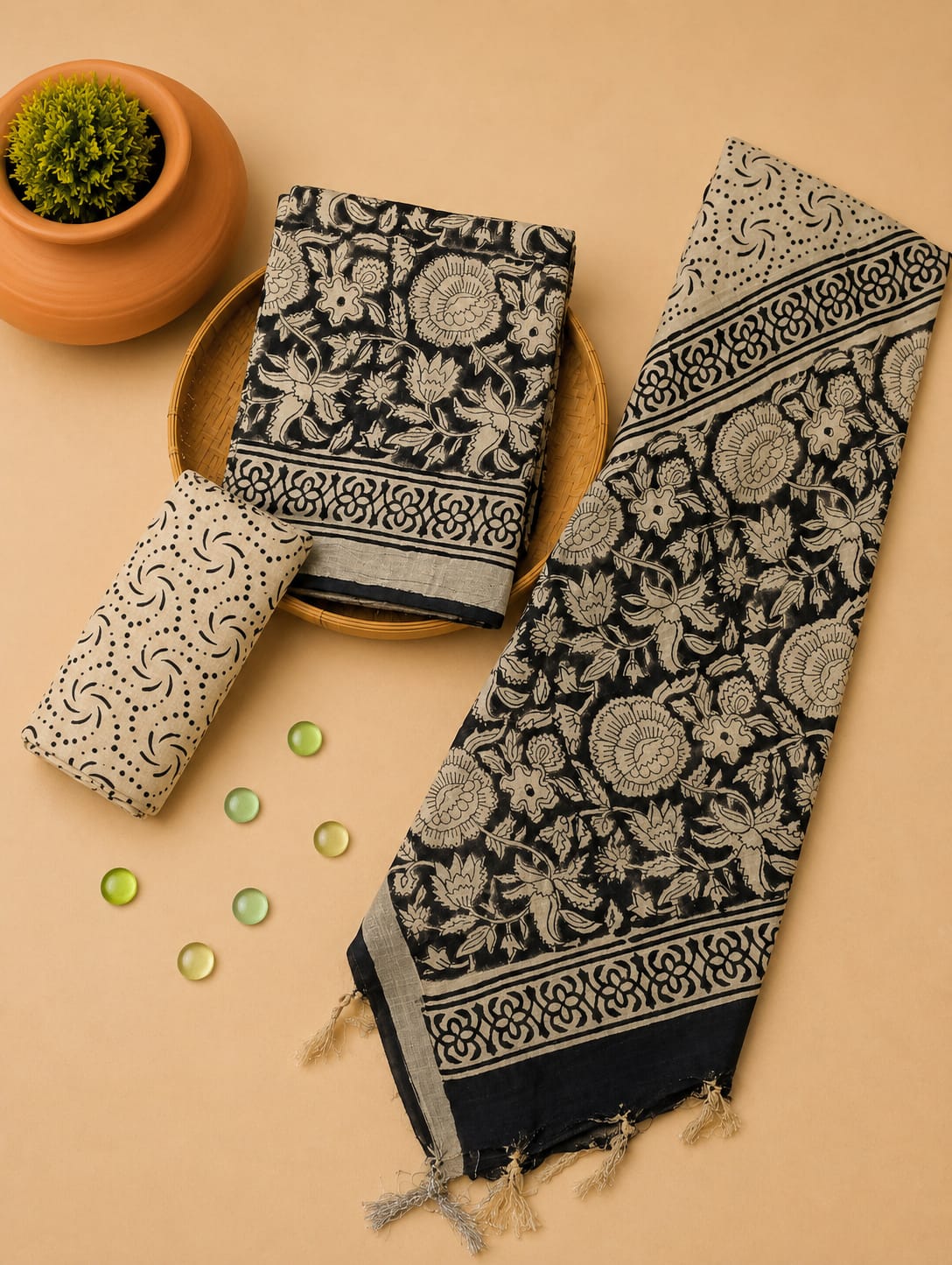 Hand Block Print Lilen Suit With Lilen Dupatta