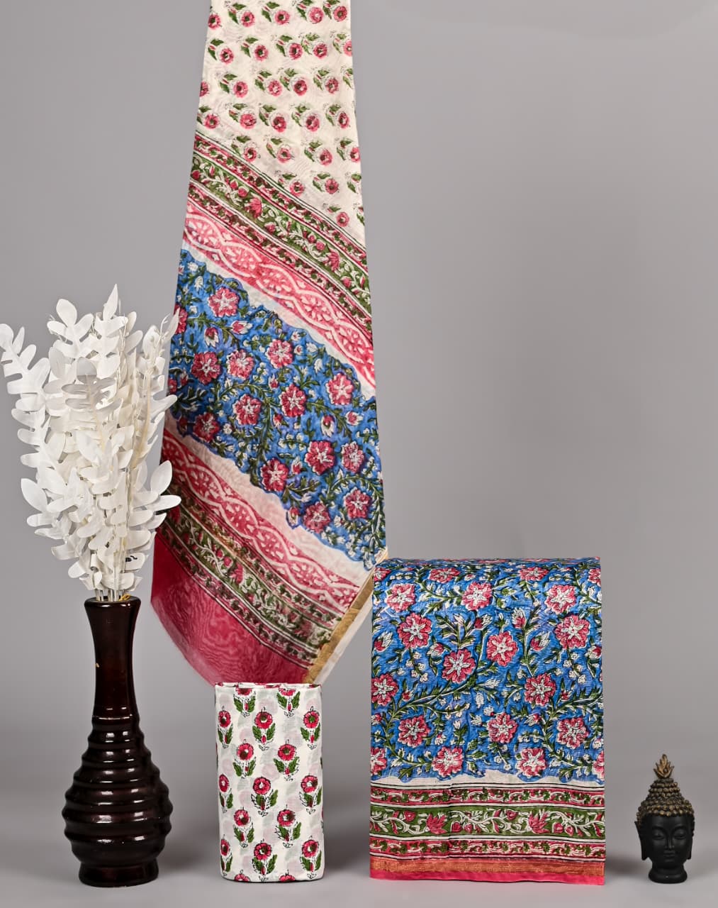 Exclusive Hand Block prints Chanderi Silk Suit Set