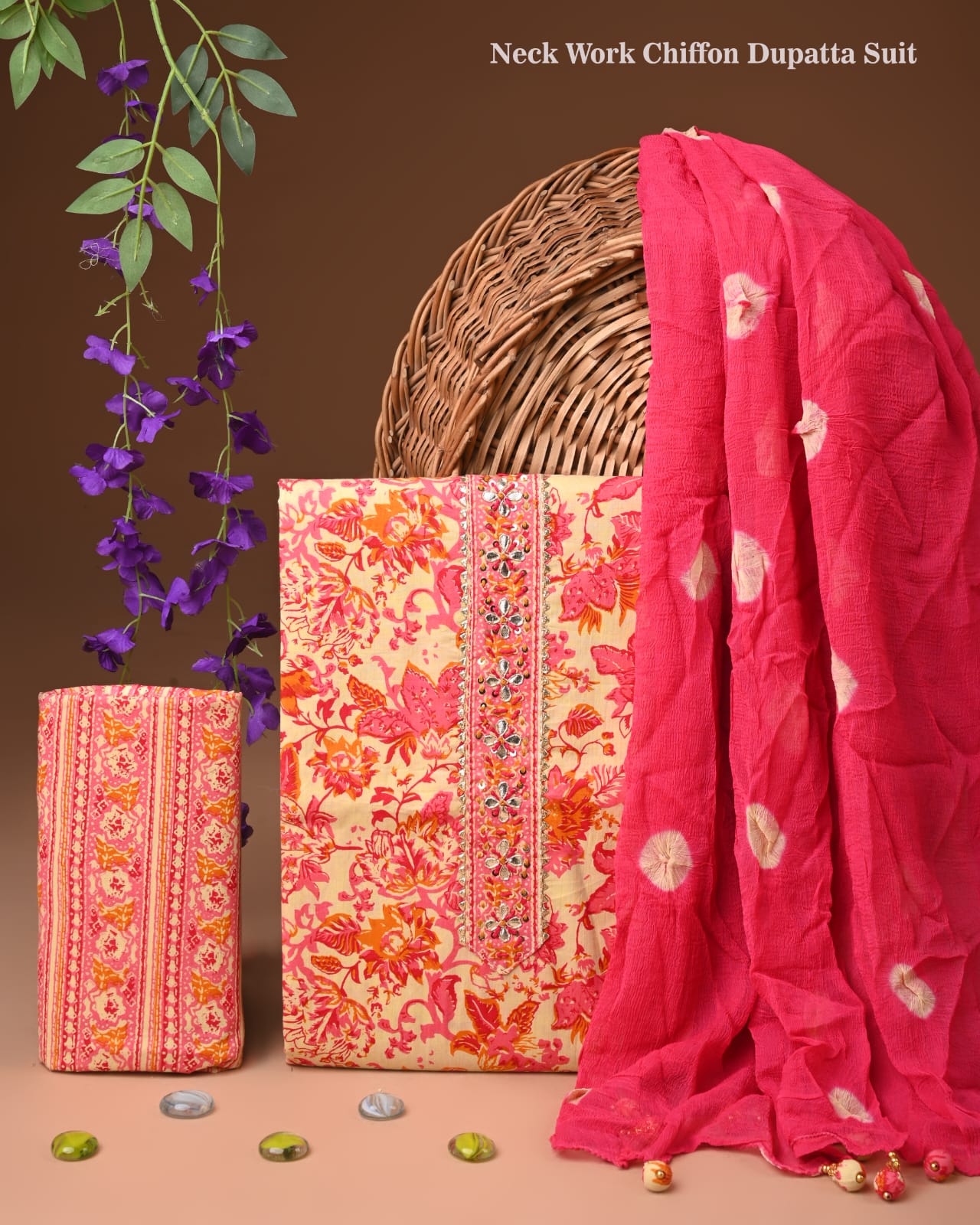 Pure Cotton Gota Patti Work Suit With Chiffon Dupatta