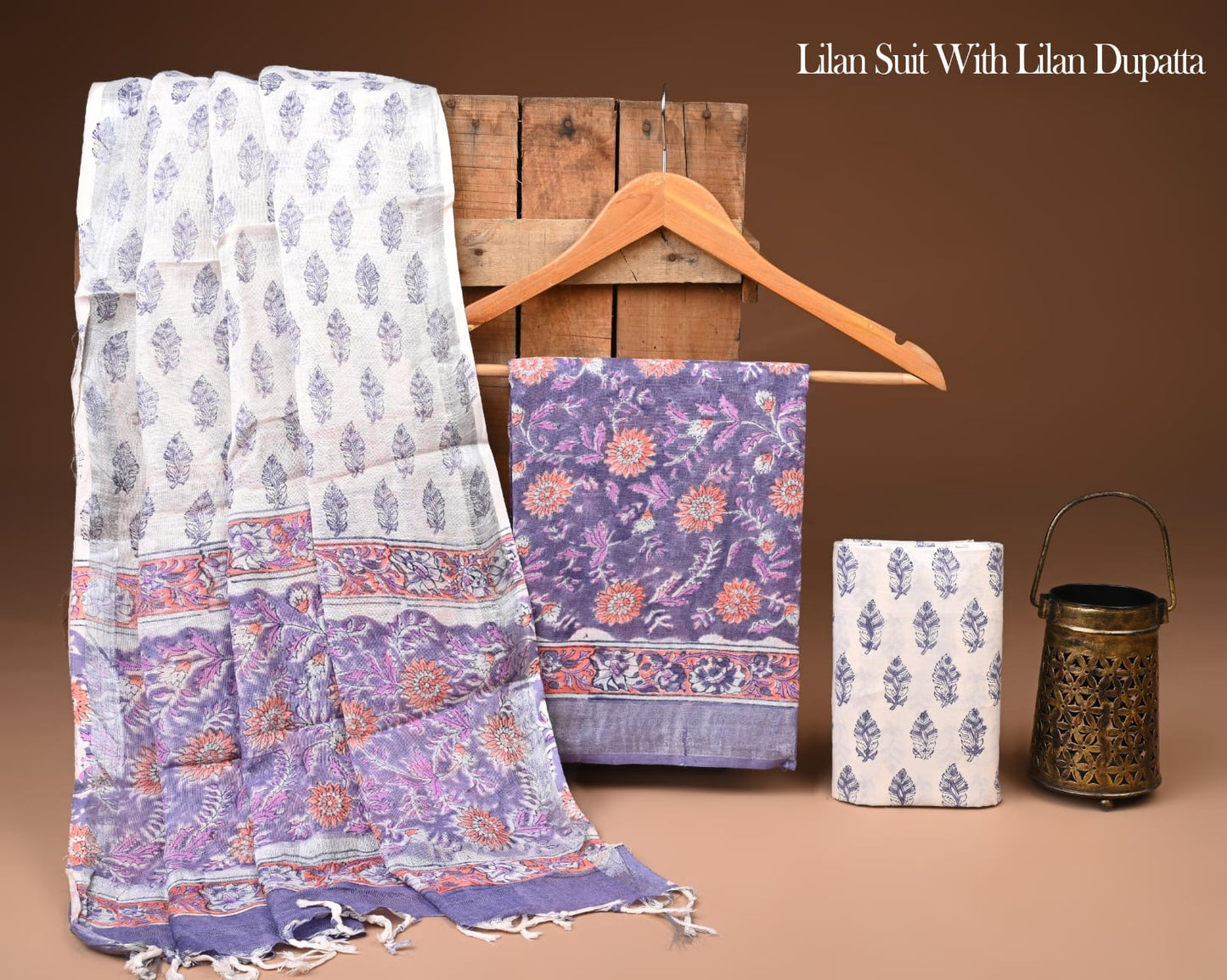 Exclusive Hand Print Lilen Suit With Lilen Dupatta