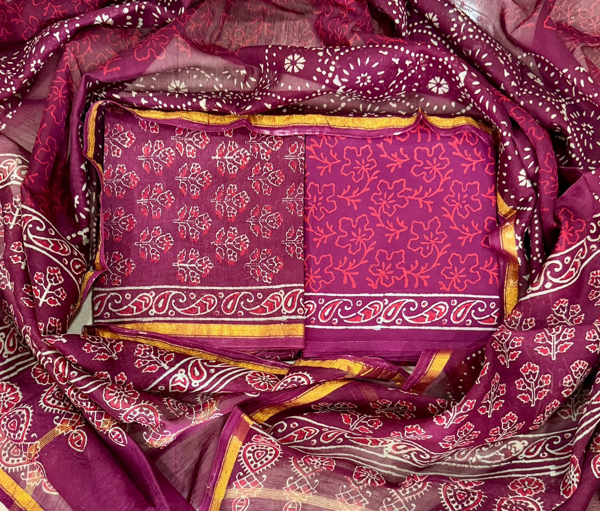 Bagru print Chanderi Silk Suit Set